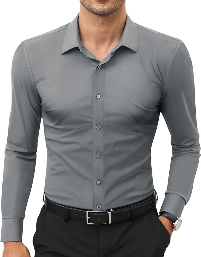GGT Men's Super Stretch Dress Shirt, Quick-Drying, Breathable and Wrinkle-Resistant