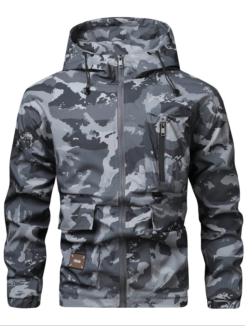 KZZ Camouflage Print Zip-Up Hooded Jacket