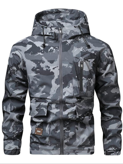 KZZ Camouflage Print Zip-Up Hooded Jacket