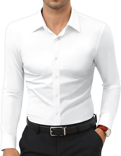 GGT Men's Super Stretch Dress Shirt, Quick-Drying, Breathable and Wrinkle-Resistant