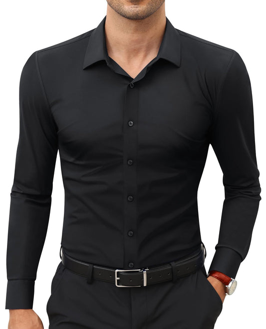 GGT Men's Super Stretch Dress Shirt, Quick-Drying, Breathable and Wrinkle-Resistant