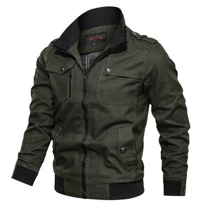 Men's Pocket Stand Collar Zipper Jacket, Casual Long Sleeve Jacket