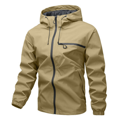 Solid color pocket drawstring hooded jacket, waterproof and wear-resistant