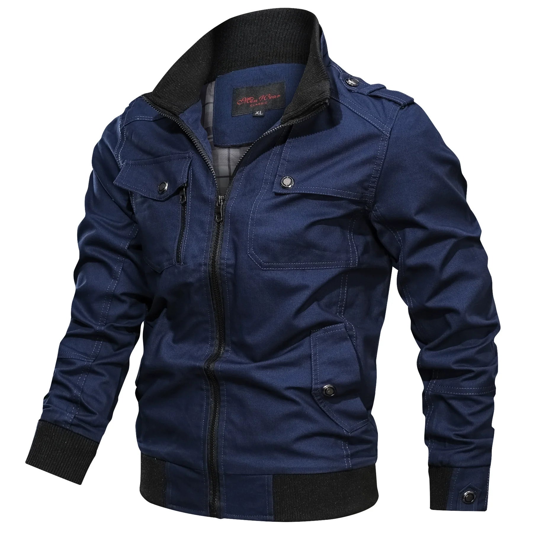Men's Pocket Stand Collar Zipper Jacket, Casual Long Sleeve Jacket