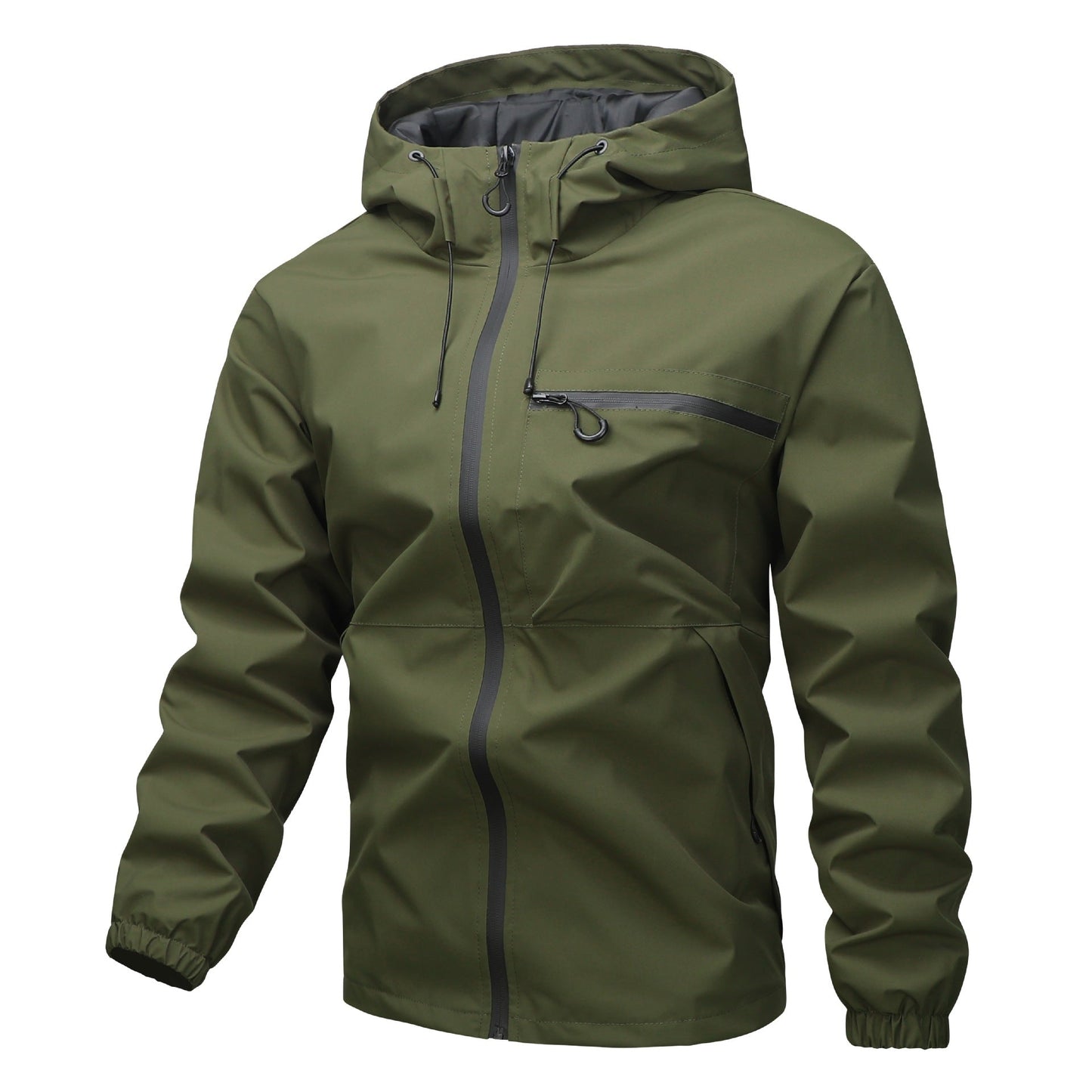 Solid color pocket drawstring hooded jacket, waterproof and wear-resistant