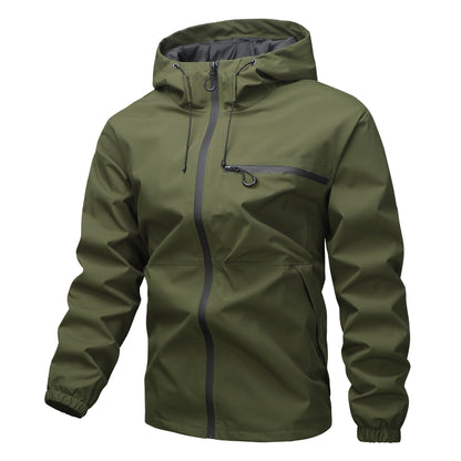 Solid color pocket drawstring hooded jacket, waterproof and wear-resistant