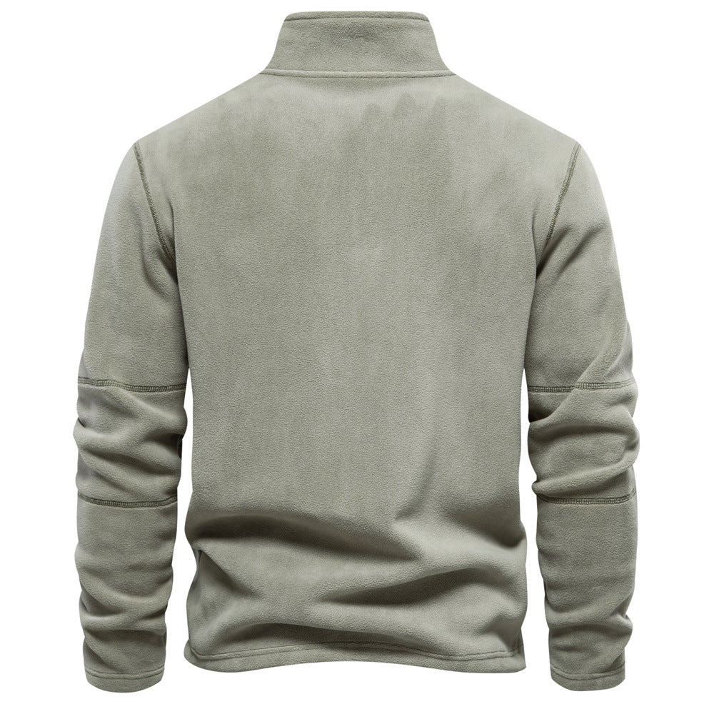 Men's Solid Half Zip Funnel Neck Polar Fleece Sweatshirt
