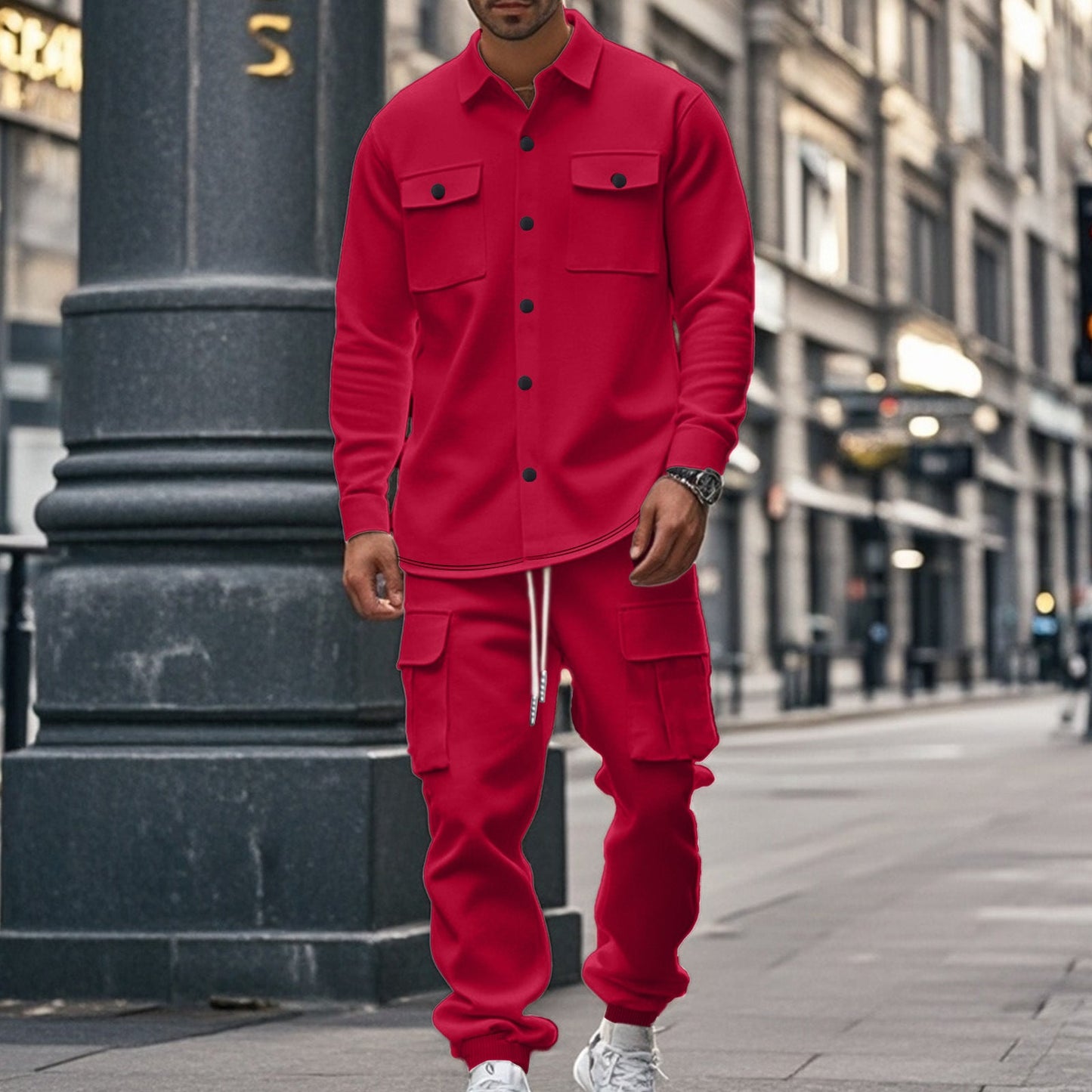 KZZ Men's Fleece Lined Workwear Set Loose Fit Warm Two-Piece