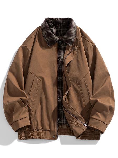 Men's Casual Loose-Fit Woven Jacket Vintage British Style Colorblock Design