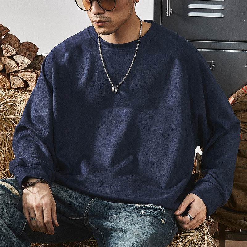 GGT Men's Solid Color Round Neck Drop Shoulder Long Sleeve Sweatshirt