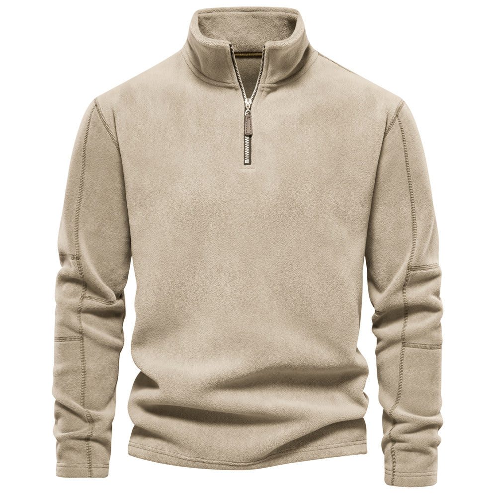 Men's Solid Half Zip Funnel Neck Polar Fleece Sweatshirt