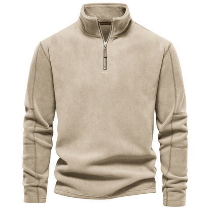Men's Solid Half Zip Funnel Neck Polar Fleece Sweatshirt