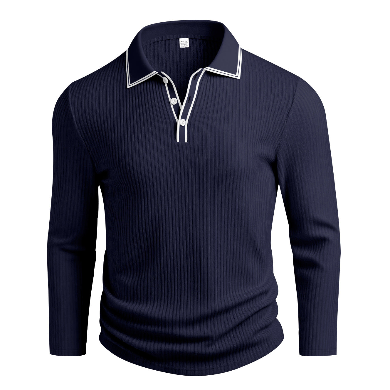 KZZ Men's Long Sleeve Polo Shirt Jacquard Fabric Collared Top