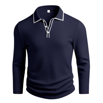 KZZ Men's Long Sleeve Polo Shirt Jacquard Fabric Collared Top