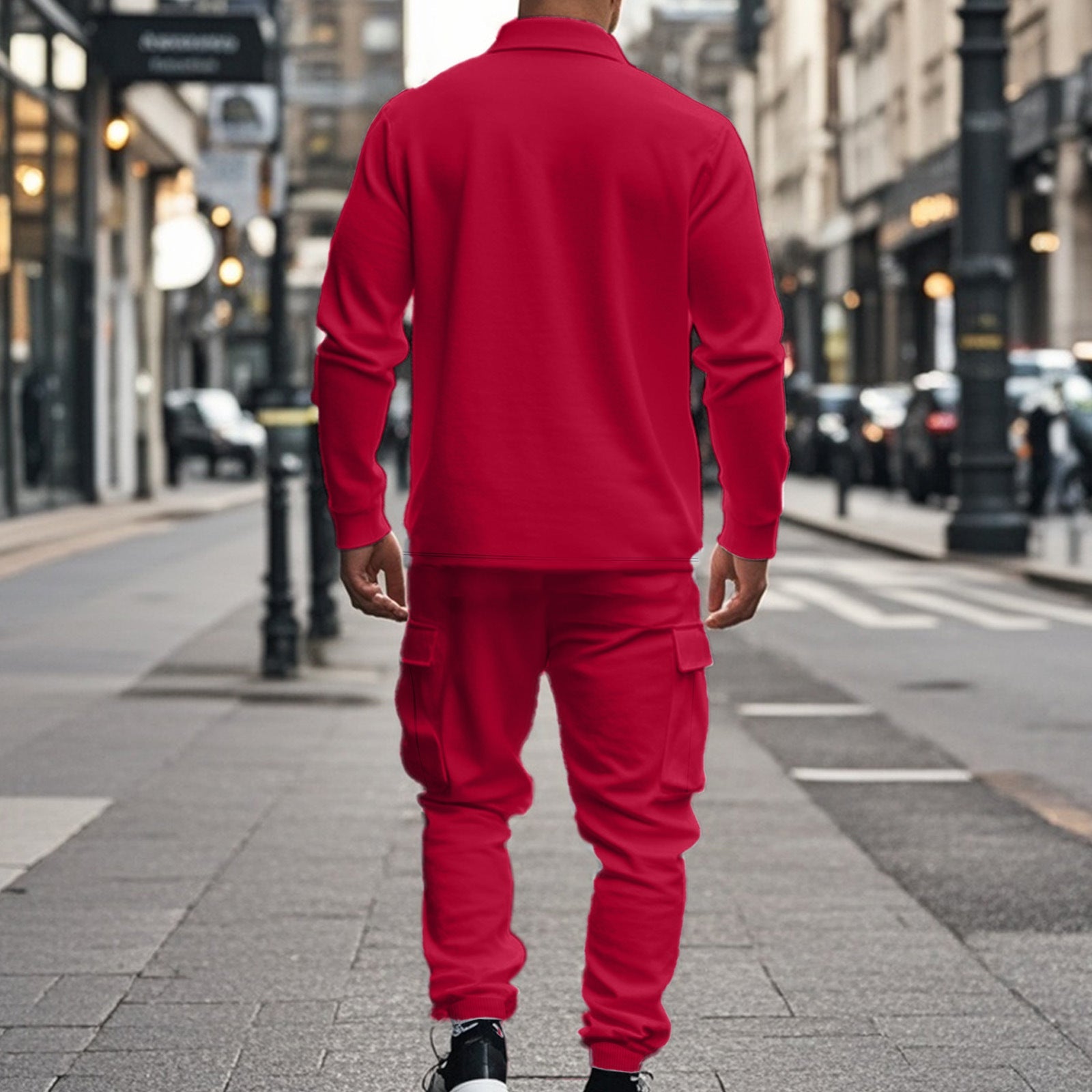 KZZ Men's Fleece Lined Workwear Set Loose Fit Warm Two-Piece