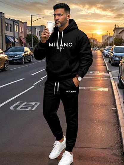 KZZ Men's Printed Hoodie and Drawstring Sweatpants Set, Menswear