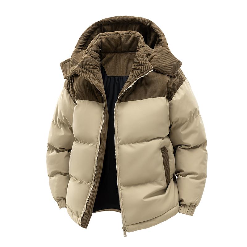 Winter Hooded Casual Fleece-Lined Men's Coat with Removable Hood
