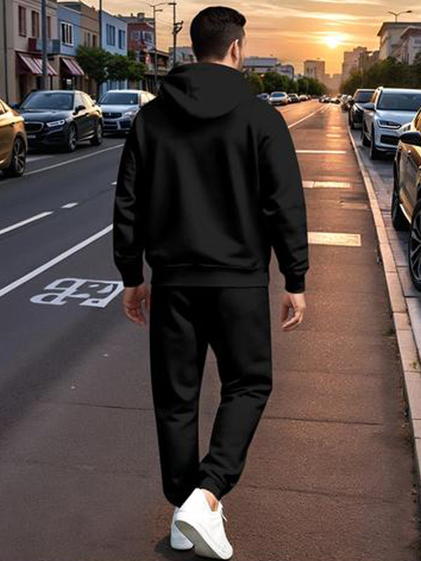 KZZ Men's Printed Hoodie and Drawstring Sweatpants Set, Menswear