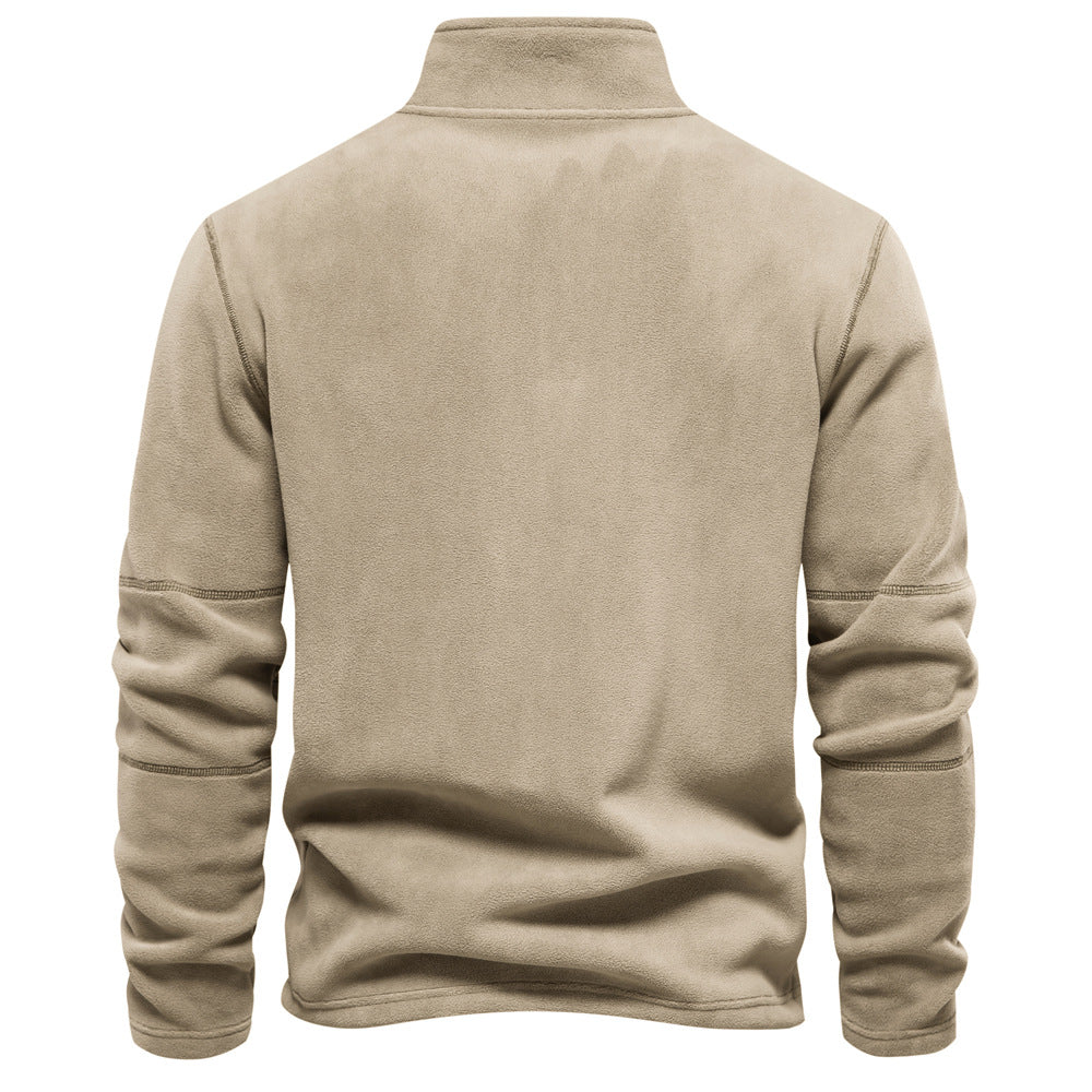 Men's Solid Half Zip Funnel Neck Polar Fleece Sweatshirt