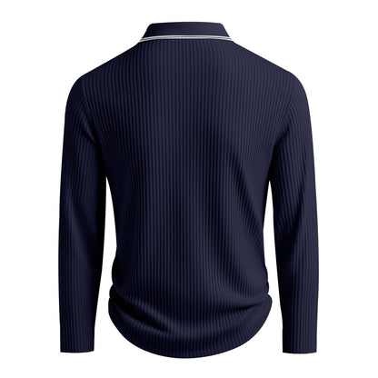 KZZ Men's Long Sleeve Polo Shirt Jacquard Fabric Collared Top
