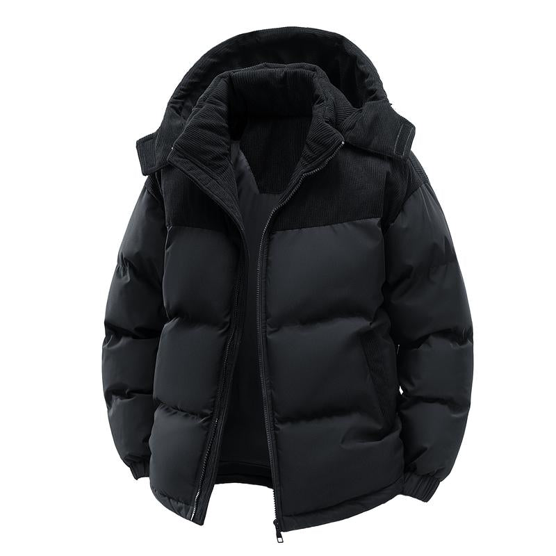 Winter Hooded Casual Fleece-Lined Men's Coat with Removable Hood