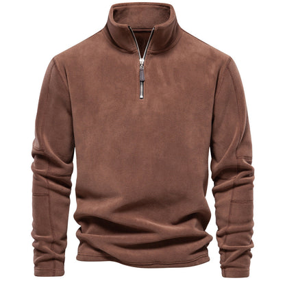 Men's Solid Half Zip Funnel Neck Polar Fleece Sweatshirt