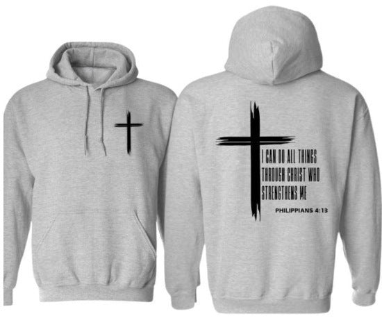 KZZ Men's Cross & Letter Print Drop Shoulder Hoodie,  Casual Regular Fit Hooded Sweatshirt