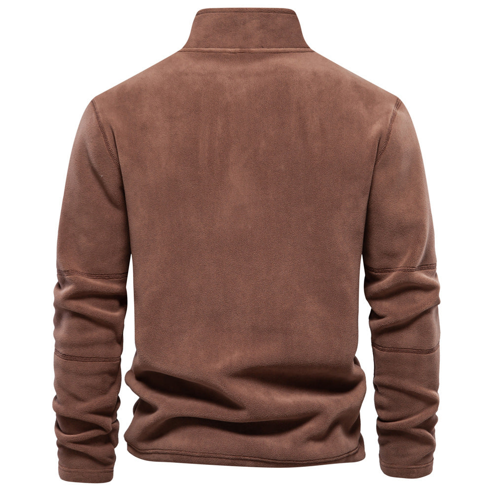 Men's Solid Half Zip Funnel Neck Polar Fleece Sweatshirt