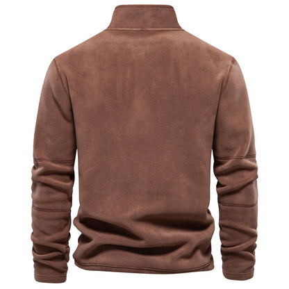 Men's Solid Half Zip Funnel Neck Polar Fleece Sweatshirt
