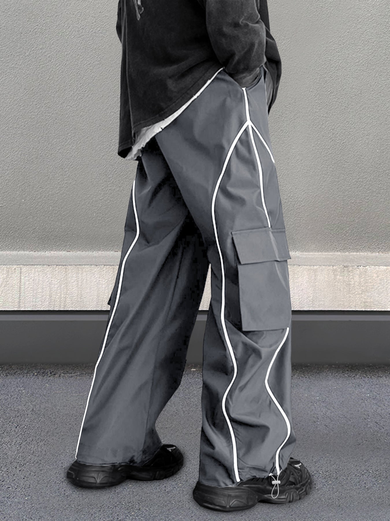 Men's Loose Letter Patched Contrast Binding Pocket  Cargo Pants