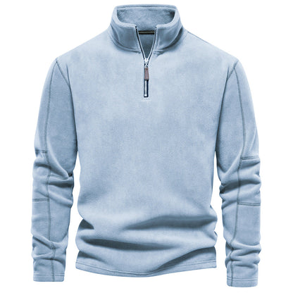 Men's Solid Half Zip Funnel Neck Polar Fleece Sweatshirt