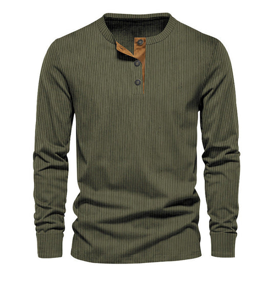 GGT Men's Regular Fit Patchwork Print Half Button Thermal Lined Henry Collar Shirt