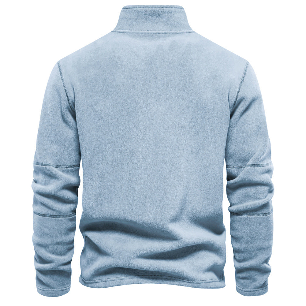 Men's Solid Half Zip Funnel Neck Polar Fleece Sweatshirt