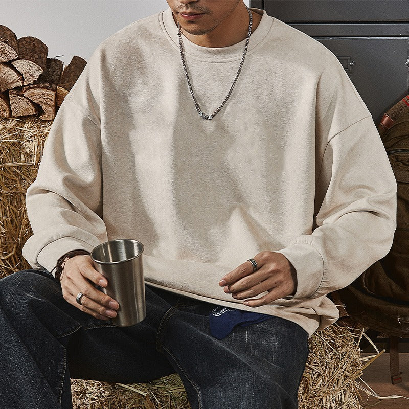 GGT Men's Solid Color Round Neck Drop Shoulder Long Sleeve Sweatshirt