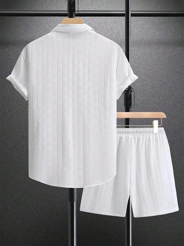 Men's Pure Color Textured Short Sleeve and Shorts Summer Suit