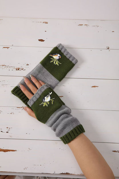 Winter Women's Knitted Gloves Fashion Warm Stitching Embroidered Gloves Women