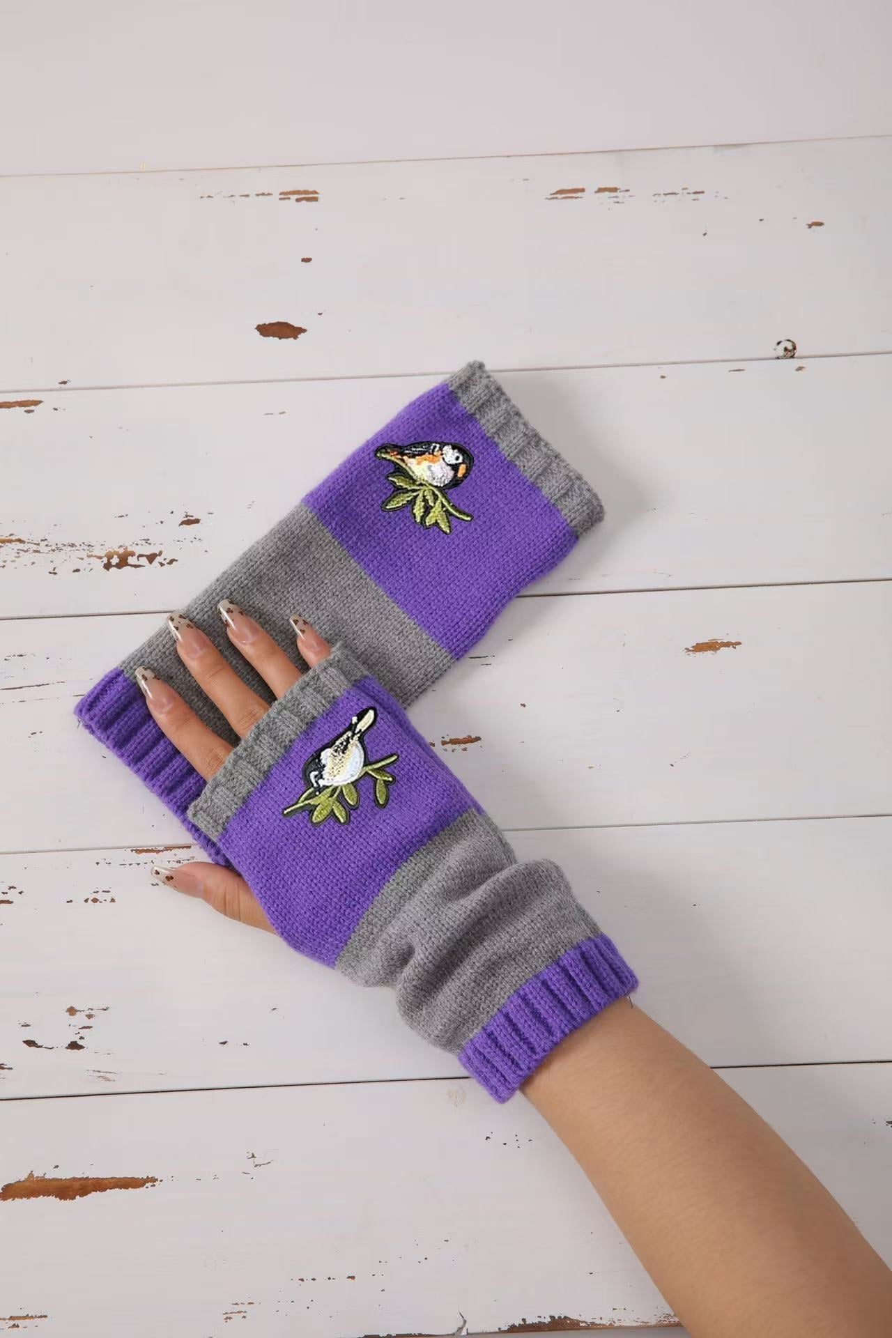 Winter Women's Knitted Gloves Fashion Warm Stitching Embroidered Gloves Women