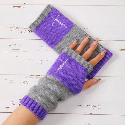 Winter Women's Knitted Gloves Fashion Warm Stitching Embroidered Gloves Women