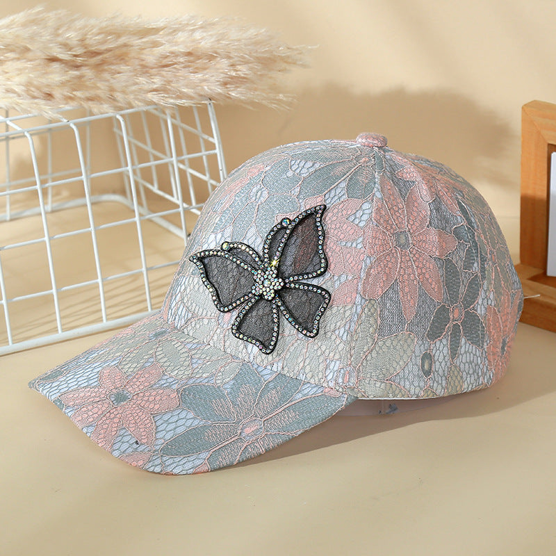 High-quality Lace Rhinestone Butterfly Baseball Cap