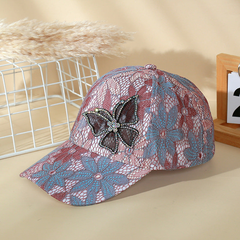High-quality Lace Rhinestone Butterfly Baseball Cap
