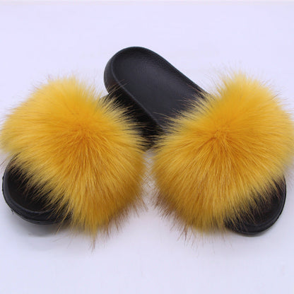 Fox Fur Soft Black Sole Slippers