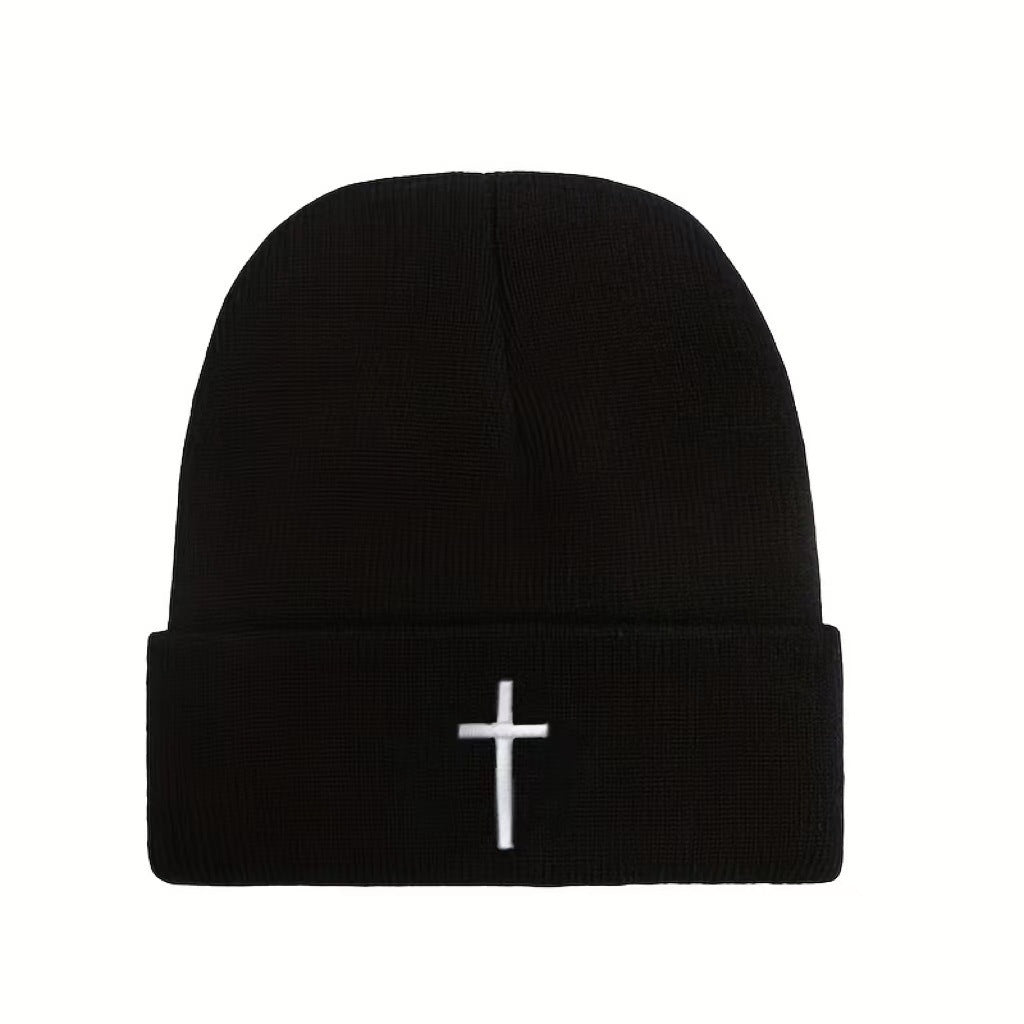 Embroidered Cross Warm Knitted Beanie