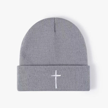 Embroidered Cross Warm Knitted Beanie