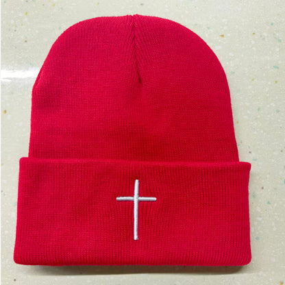 Embroidered Cross Warm Knitted Beanie