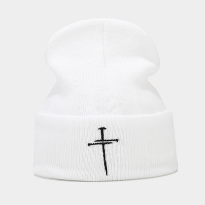Vintage Cross Embroidered Knitted Hat-Unisex