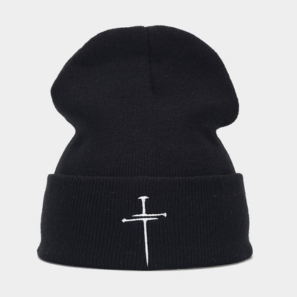 Vintage Cross Embroidered Knitted Hat-Unisex