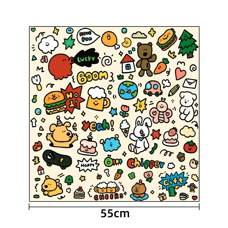 1pc Self-Adhesive Magic Wrap Cat Carrier Blanket - Cartoon Doodle Design with Stars, Clouds & Animals, Scratch-Resistant Escape-Proof Pet Wrap for Feeding, Grooming & Travel, Easy No-Roll Application, Grooming