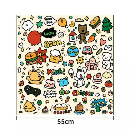 1pc Self-Adhesive Magic Wrap Cat Carrier Blanket - Cartoon Doodle Design with Stars, Clouds & Animals, Scratch-Resistant Escape-Proof Pet Wrap for Feeding, Grooming & Travel, Easy No-Roll Application, Grooming