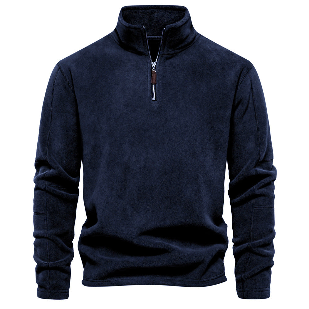 Men's Solid Half Zip Funnel Neck Polar Fleece Sweatshirt