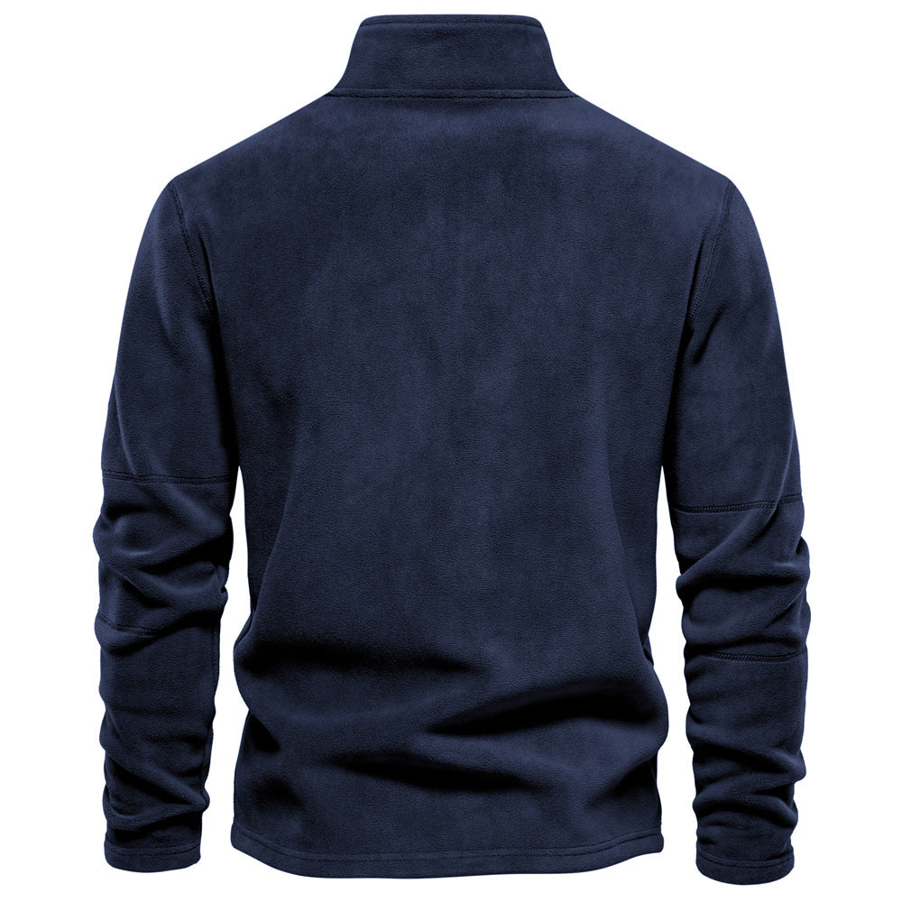 Men's Solid Half Zip Funnel Neck Polar Fleece Sweatshirt